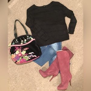 H&M Woman’s Black Knit Long Sleeve Semi Sheer Top Size L